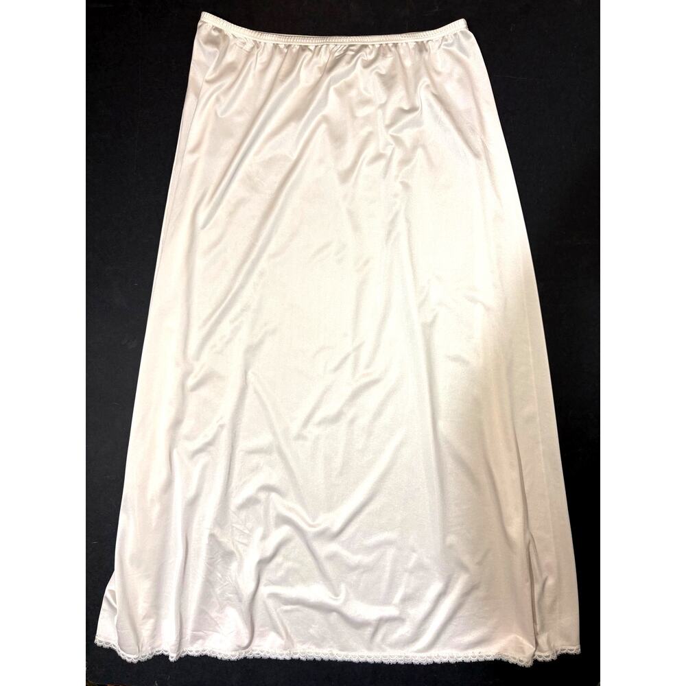 Vintage White Half Slip 34" Long Lace Trim Hemline Large Nylon